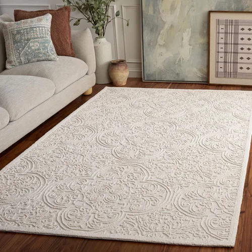 Miniatura 13 de SAFAVIEH Trace Collection - Alfombra decorativa de 2 x 3 pies, color marfil, lana hecha a mano, ideal para zonas de alto tráfico en entrada, sala