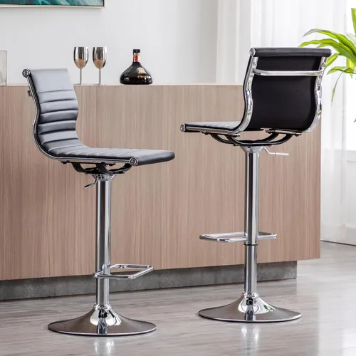 Miniatura 21 de Taburete de bar blanco de piel sintética ajustable en altura de mostrador con respaldo para isla de cocina, barra de desayuno