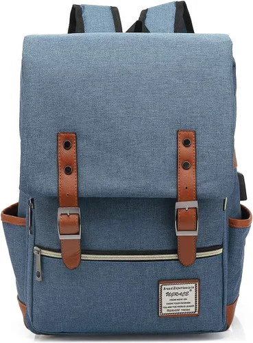 Miniatura 11 de UGRACE - Mochila vintage para portátil con puerto de carga USB, elegante mochila de viaje resistente al agua, mochilas casuales para hombres y Negro