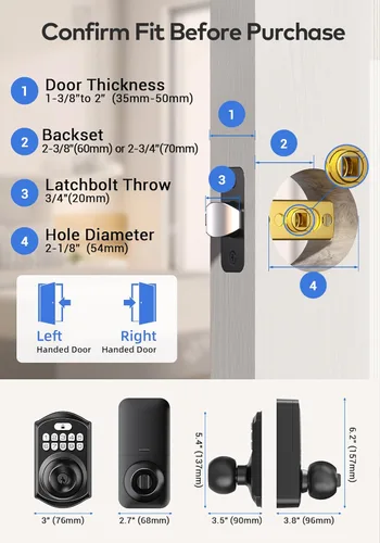 Miniatura 2 de TEEHO TE003 Cerradura de Puerta con Teclado de Entrada sin Llave con Manija, Cerraduras Inteligentes Digitales Electrónicas para Puerta Principal