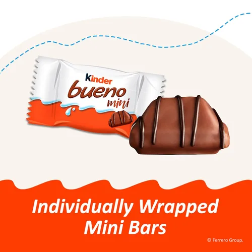 Miniatura 10 de Kinder Bueno Mini, paquete de fiesta de 125 unidades, chocolate con leche y crema de avellanas, barras de chocolate envueltas individualmente, 23.8