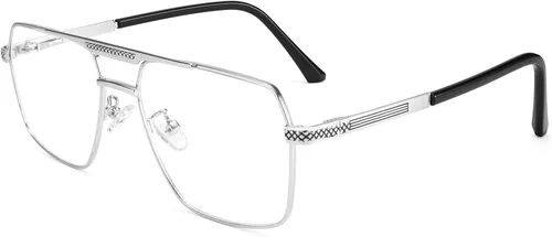 Dollger Gafas de bloqueo de luz azul para hombre, gafas cuadradas de aviador para computadora, marco de metal, gafas de luz azul, Plateado (sliver),