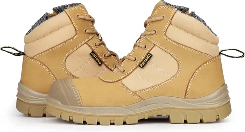 Miniatura 5 de Botas de trabajo para hombre, piel nobuck con puntera de acero, cremallera YKK, 6 pulgadas, SD, antipinchazos (AT501, trigo)