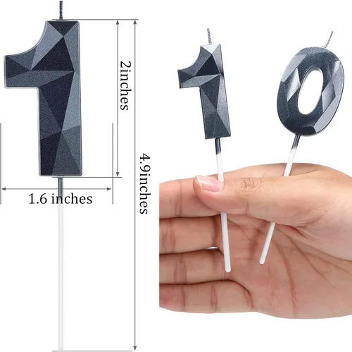 Miniatura 4 de Nuanchu Velas de cumpleaños número 10 en forma de diamante 3D, velas numeradas para pastel de cumpleaños, velas temáticas para hornear en familia