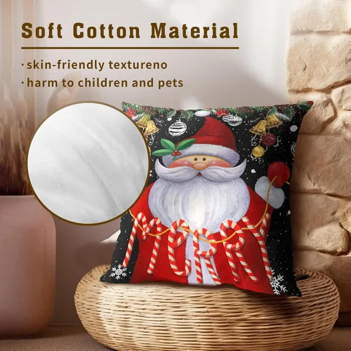 Miniatura 4 de Giwawa Juego de 2 fundas de almohada navideñas de 18 x 18 pulgadas, fundas de almohada de algodón rústico de Papá Noel de granja para sofá