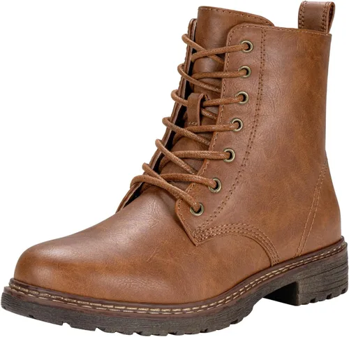 Miniatura 12 de Vepose - Botas de combate para mujer con puntera corta, cordones clásicos, tacón bajo, cremallera 9623