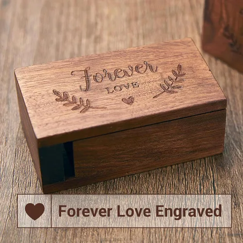 Miniatura 5 de AW BRIDAL Caja portadora de anillos, caja para anillos de boda, caja de anillos de compromiso de madera de nogal, organizador de joyas, caja