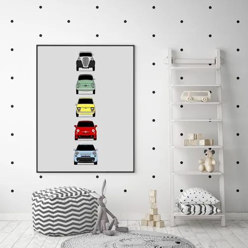 Miniatura 6 de Custom Car Posters Póster hecho a mano compatible con Fiat 500 generaciones e impresión de Fiat 500 (Topolino, 500 Nuova, 126, 500 L), multicolor