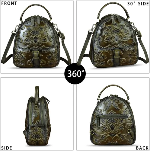 Miniatura 6 de Bolso bandolera de cuero genuino para mujer, bolso cruzado en relieve, bolso cruzado con asa superior, mochila convertible hecha a mano