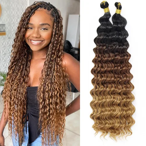 Eerya Cabello trenzado largo y rizado de 18 pulgadas, 2 paquetes de cabello ondulado de ganchillo para mujeres negras, cabello trenzado ondulado