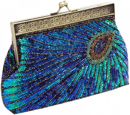 Bolso de noche con cuentas de lentejuelas para mujer, estilo retro, pavo real, bolso de novia, bolso vintage brillante para fiesta, boda, cóctel,