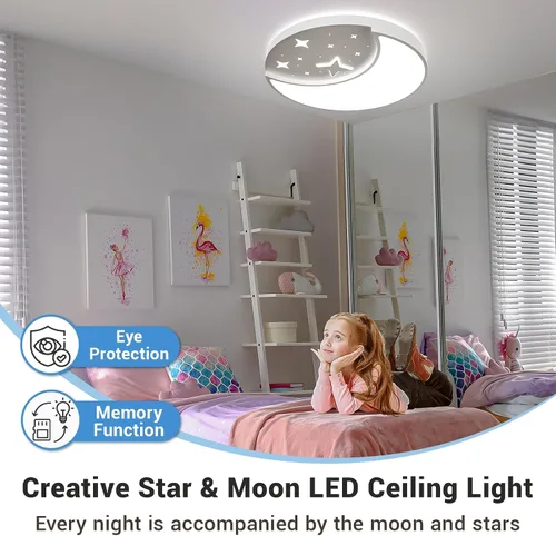 Miniatura 3 de Lámparas de techo de 12 pulgadas, lámparas creativas de luna y estrella para dormitorio, 3 temperaturas de color seleccionables, lámparas de techo