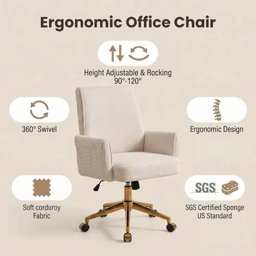 Miniatura 7 de Silla de escritorio de terciopelo con rayas para oficina en casa, silla tapizada moderna ajustable en altura y giratoria con ruedas, silla Silla