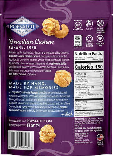 Miniatura 2 de Popsalot Gourmet Popcorn Deluxe Collection, maíz brasileño con caramelo de anacardo, 6.0 onzas