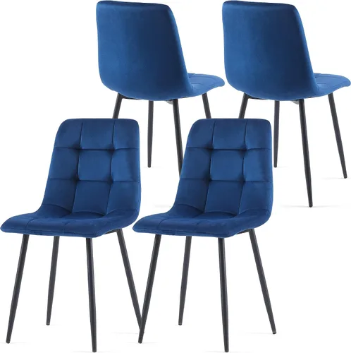 Juego de 4 sillas de comedor de terciopelo, color azul marino con patas de metal, ideales para cocina, comedor, sillas de cocina para 4