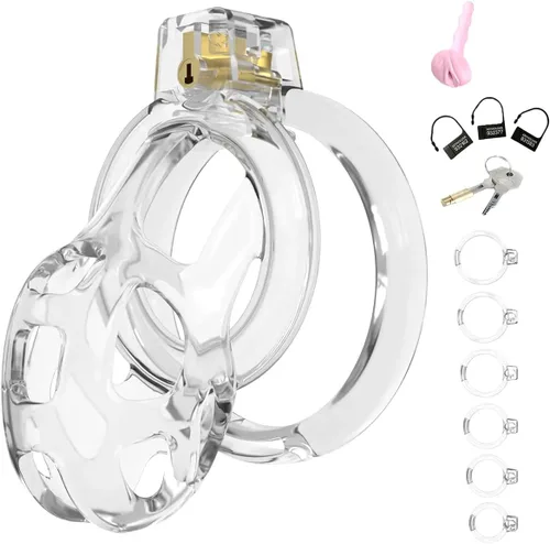 Miniatura 9 de Jaula de castidad masculina jaula suave para polla de castidad con 6 anillos, un catéter, dispositivos de castidad para hombres, ejercicios de pene