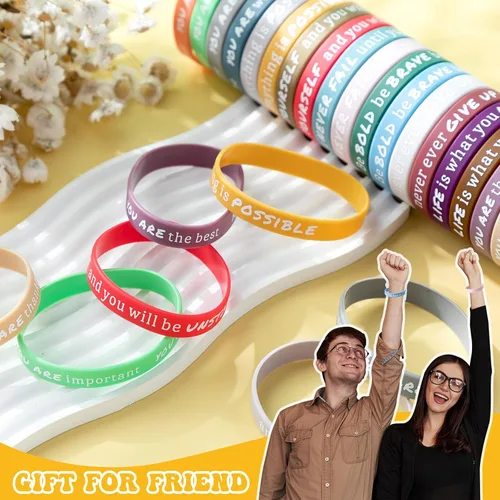 Miniatura 3 de Junkin 200 pulseras motivacionales a granel, pulseras de silicona inspiradoras a granel, pulseras de goma de colores, pulseras positivas, regalos