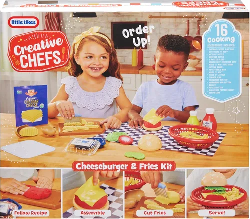 Miniatura 7 de Little Tikes Creative Chefs - Kit de hamburguesa con queso y papas fritas con 22 accesorios, juego de cocina para niños y niñas a partir de 3 años