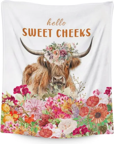 Miniatura 28 de Mercuryelf Highland Cow - Manta suave, mullida y cálida, 30 x 40 pulgadas, manta pequeña para regazo y cuna, color beige, bonito regalo para bebé