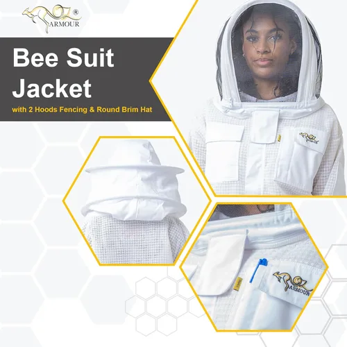 Miniatura 5 de Chaqueta ventilada de apicultura ultra fresca de 3 capas de malla con 2 capuchas de esgrima y sombrero de ala redonda, Blanco