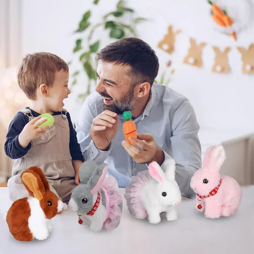 Miniatura 7 de Jimate Lindo Conejo Saltarín de Peluche para Niños, Conejito de Peluche Interactivo con Saltos, Orejas que se Mueven, y Sonidos, Juguete de Conejo
