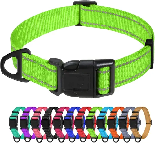 TagME Collares reflectantes de nailon para perro, collar clásico ajustable para mascotas con hebilla de liberación rápida para perros medianos, Verde