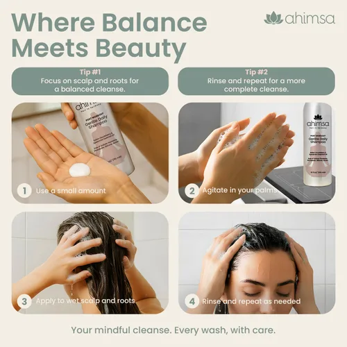Miniatura 6 de Ahimsa Gentle Daily Shampoo sin parabenos sulfatos, champú orgánico para cabello seco dañado, rizado y tratado con color, aminoácidos de manzana