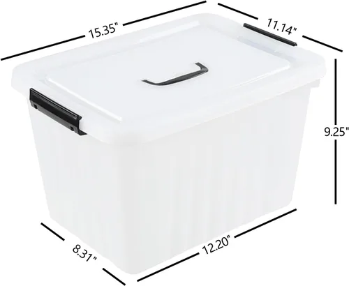 Miniatura 3 de Bringer - Paquete de 4 cajas de plástico transparente, contenedor de almacenamiento de 18 L con asa top carrying handle, secure latching buckles