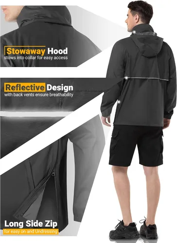Miniatura 77 de Outdoor Ventures Chaqueta de lluvia para hombre, impermeable, ligera, plegable, para senderismo, golf, correr