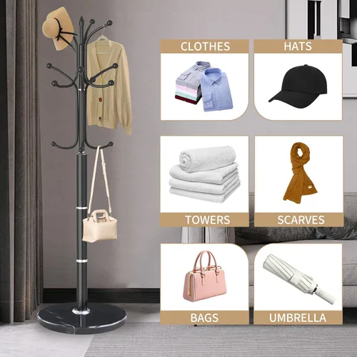 Miniatura 6 de Perchero de Metal con Soporte, Perchero Moderno Independiente con Base de Mármol Natural, Perchero y Árbol de Pasillo para Colgar en Entrada