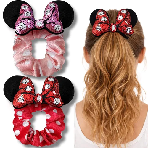 Miniatura 14 de Styla Hair - Paquete de 2 coleteros para orejas de ratón, con lazo de terciopelo con orejas de lentejuelas, bonitos accesorios para el cabello