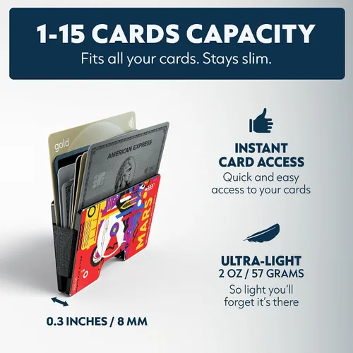 Miniatura 53 de Cartera de aluminio impresa 2.5D para hombres: clip delgado para dinero y tarjetero con barniz selectivo táctil. Bloqueo RFID mejorado, compacto