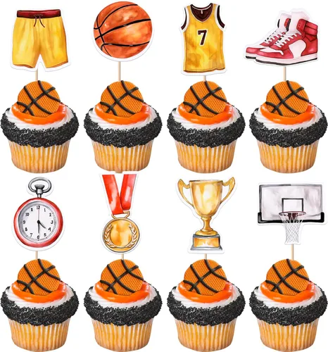 Miniatura 12 de Rsstarxi Paquete de 40 adornos de béisbol para cupcakes con temática de pelota deportiva, para decoración de pasteles de baby shower, temática
