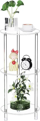Miniatura 7 de Mesa auxiliar redonda de acrílico transparente para espacios pequeños, 11.81 pulgadas de largo x 11.81 pulgadas de ancho x 19.82 pulgadas de alto