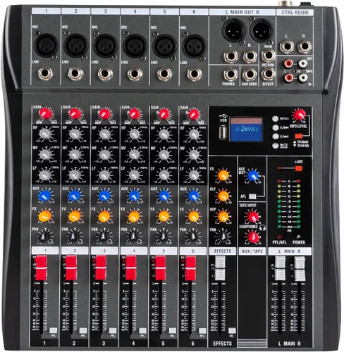 Miniatura 10 de Consola de mezcla profesional de 4 canales, mezclador de audio, tablero de sonido, Bluetooth, USB, mezclador de estudio en vivo con unidad USB