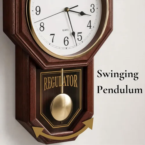 Miniatura 7 de Reloj de Pared con Péndulo - Reloj Regulador de Madera Real - Diseño de Escuela - Silencioso, Sin Campanadas, de Madera y Operado