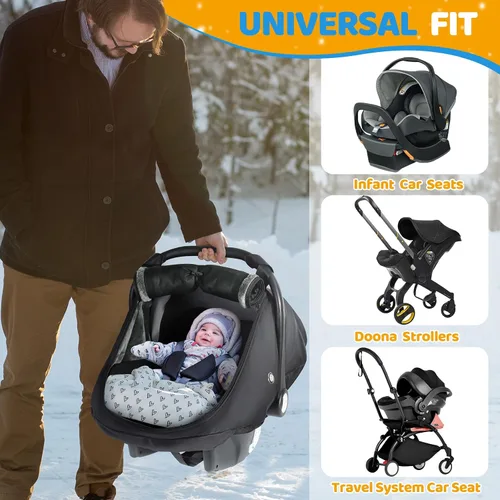Miniatura 6 de IvyWind Funda de asiento de automóvil de invierno para bebé, funda universal para asiento de automóvil para bebés con ventana de malla transpirable