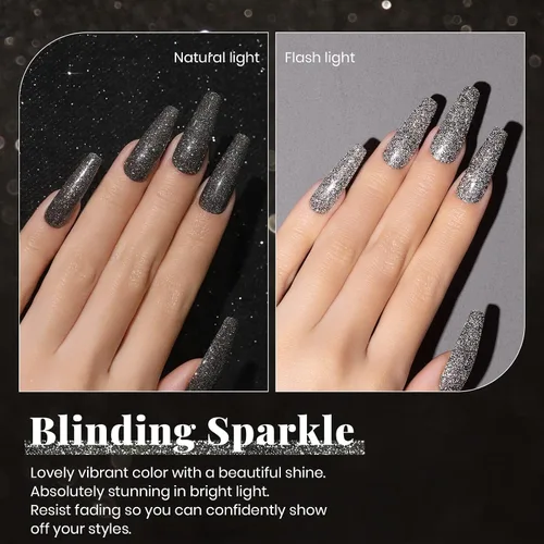 Miniatura 3 de Beetles - Esmalte de uñas de gel de diamante, 0.5 onzas (15 ml), color negro con purpurina Spring Summer, secado con lámpara ultravioleta, manicura