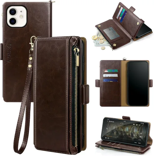 Miniatura 14 de Antsturdy Funda tipo cartera compatible con iPhone 12 Mini, funda de piel sintética con bloqueo RFID, funda para teléfono para mujeres y hombres