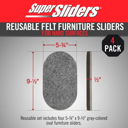 Miniatura 9 de Super Sliders Deslizadores ovalados de fieltro reutilizables de 5-3/4 x 9-1/2 pulgadas XL para superficies duras, almohadillas protectoras
