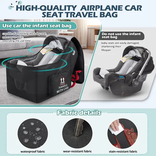 Miniatura 5 de RAINSMORE Bolsa de viaje para asiento de automóvil infantil para avión, compatible con todos los asientos de automóvil Nuna Pipa y base Chicco Negro