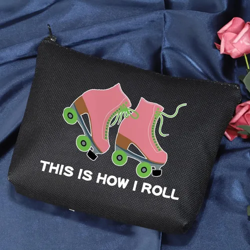 Miniatura 4 de POFULL Bolsa de maquillaje para amantes del patinaje sobre ruedas, así es como me rollo bolsa de cosméticos Bolsa de patinadora negra