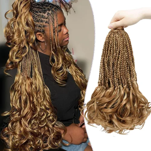 Miniatura 78 de Trenzas de ganchillo rizadas francesas de 22 pulgadas, 8 paquetes, trenzas de caja diosa grises para mujeres, de ganchillo pre-trenzadas con Trenzas