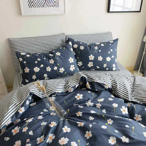 Miniatura 68 de Juego de funda de edredón blanca con estampado floral azul, juego de ropa de cama de algodón suave estilo bohemio, juego de ropa de cama estética