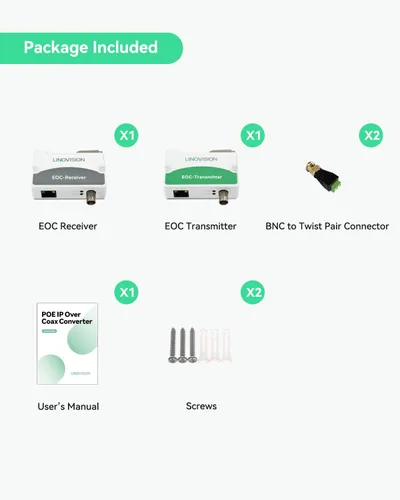 Miniatura 9 de 【Actualizado】LINOVISION POE sobre coaxial EOC convertidor IP sobre coaxial máximo 3000 pies de potencia y transmisión de datos sobre cable coaxial