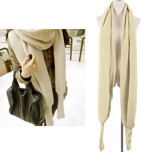 Miniatura 4 de Bufanda de otoño e invierno para mujer, con manga, de color sólido, de punto, con manga