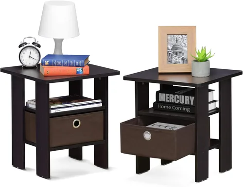 Miniatura 23 de Mesa de noche con cajón Furinno, Madera, Marrón oscuro/Negro