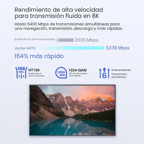 Miniatura 3 de TP-Link AX5400 WiFi 6 Router (Archer AX73) - Router de Internet inalámbrico Gigabit de doble banda para transmisión, cobertura de largo alcance