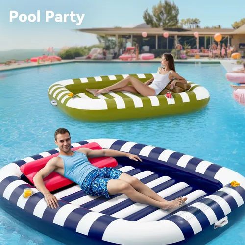 Miniatura 7 de Pool Wave - Flotadores inflables para tumbona de piscina, cama de bronceado grande de 80 x 66 pulgadas para adultos y niños, balsa flotante con Verde