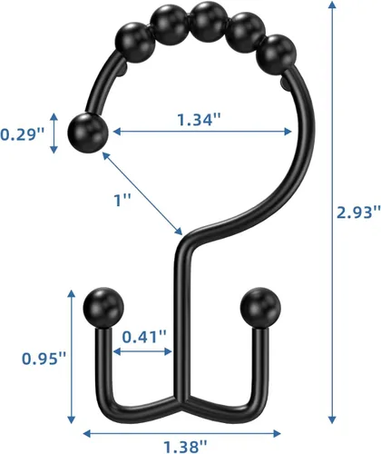 Miniatura 2 de Ganchos de doble cara para cortina de ducha con bolas de rodillo de deslizamiento suave, ganchos de metal inoxidables para cortina y forro, juego